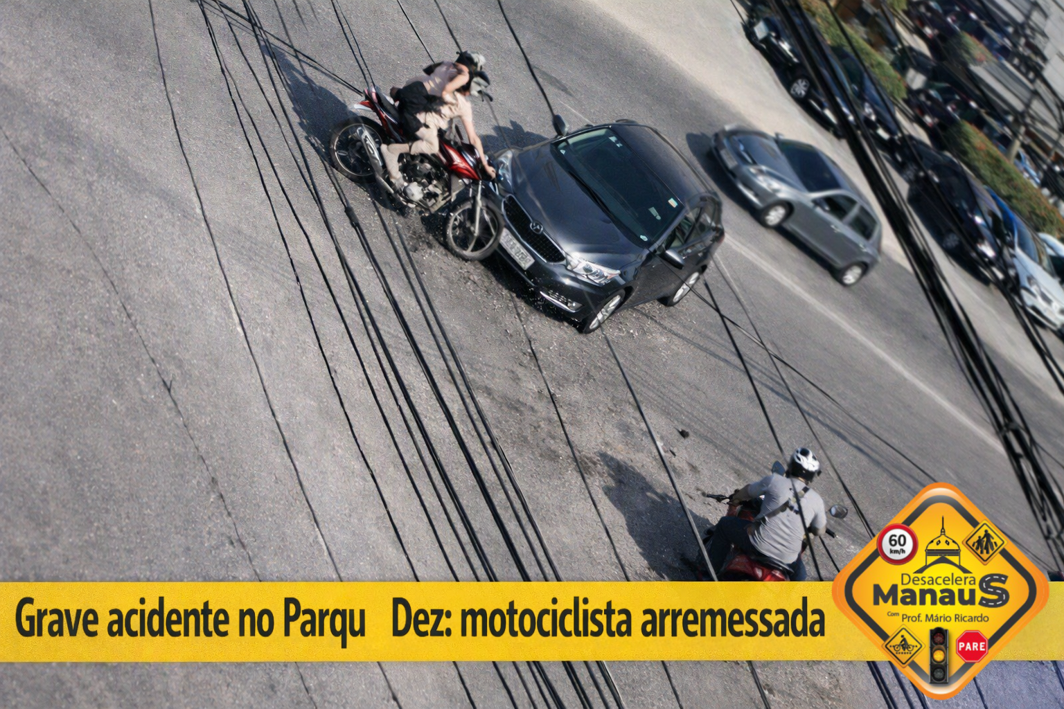 Motociclista é arremessada em grave acidente no bairro Parque Dez, em Manaus